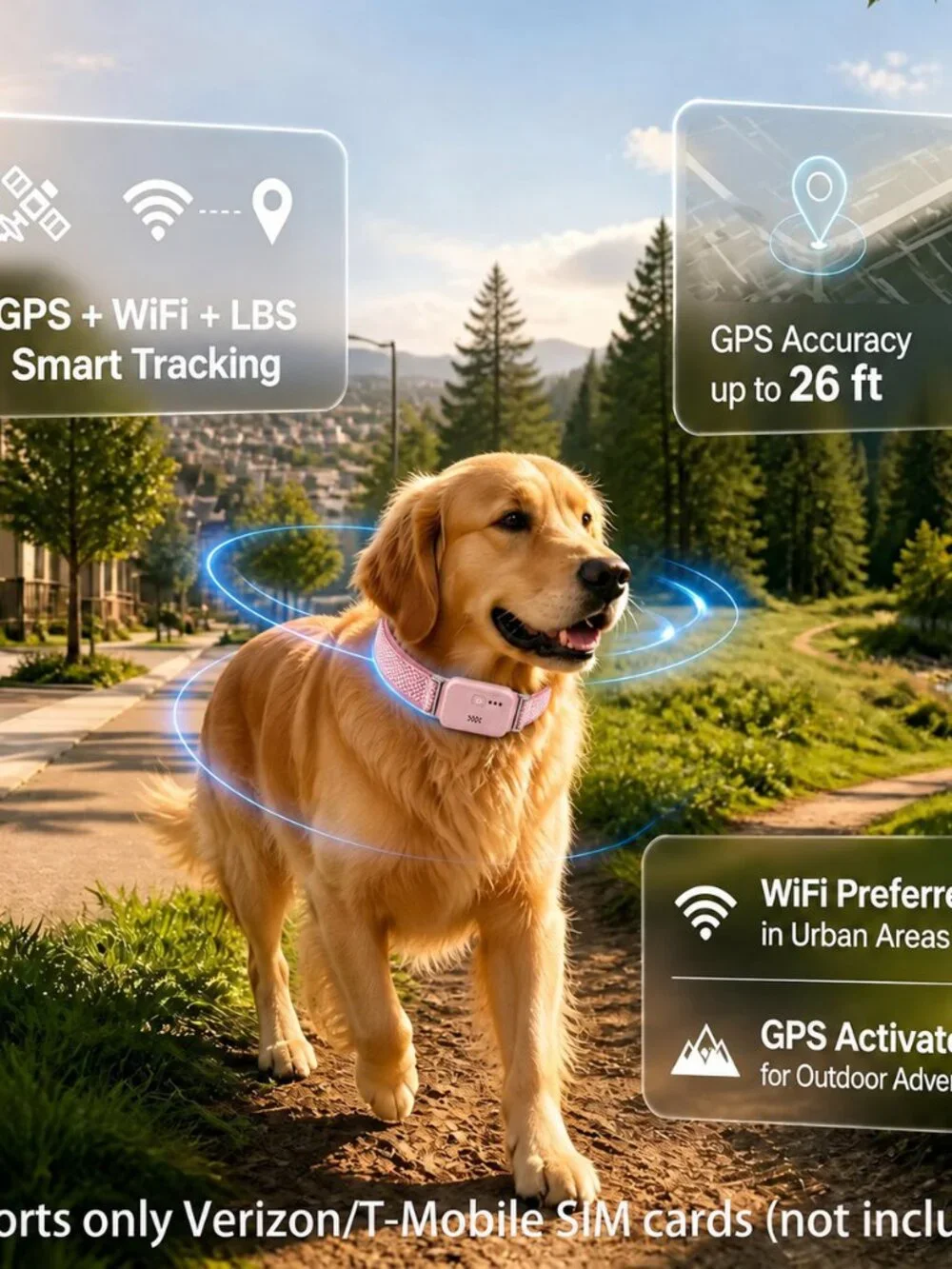 CurvedMoon Pink GPS Dog Collar, Wireless Fence, Pet Tracker